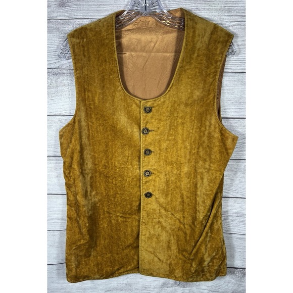 Jackets & Blazers - Vintage Y2K Men's Medium Gold Velvet Vest Button Front Retro Boho